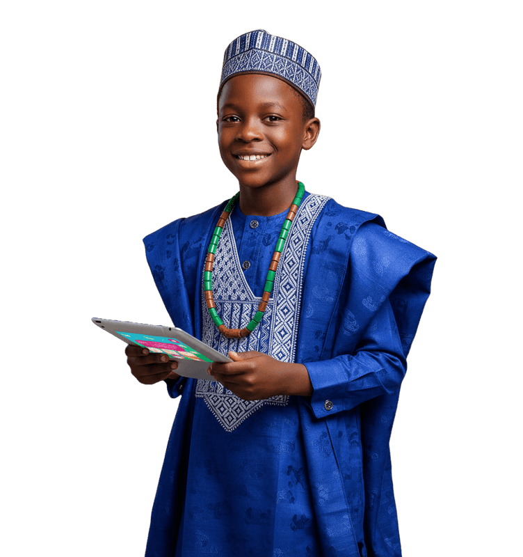 Boy learning on tablet